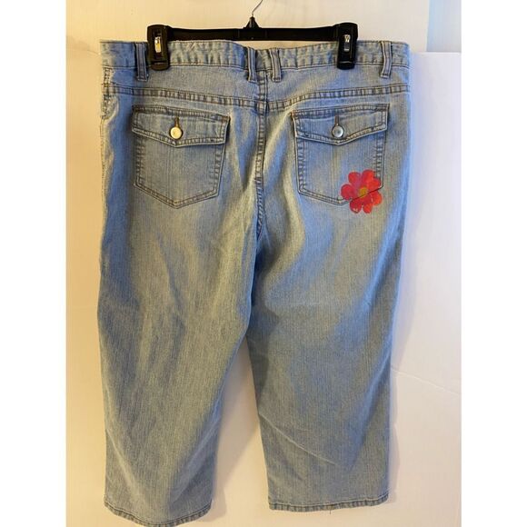 Boho festival denim jeans painted flowers 34w stretch size 16 1/2 - Picture 3 of 6